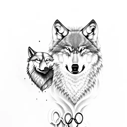 wolf and elephant with Olympic rings tattoo design idea