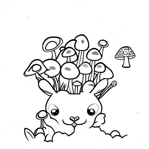 Baby bunny under blue glowing mushrooms small tattoo  tattoo design idea