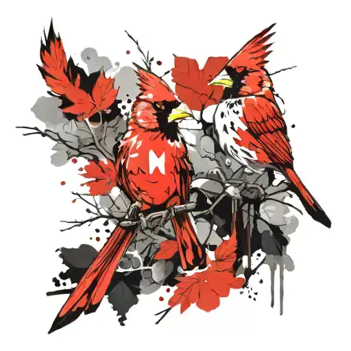 couple of birds cardinals sea mountain tree tattoo design idea
