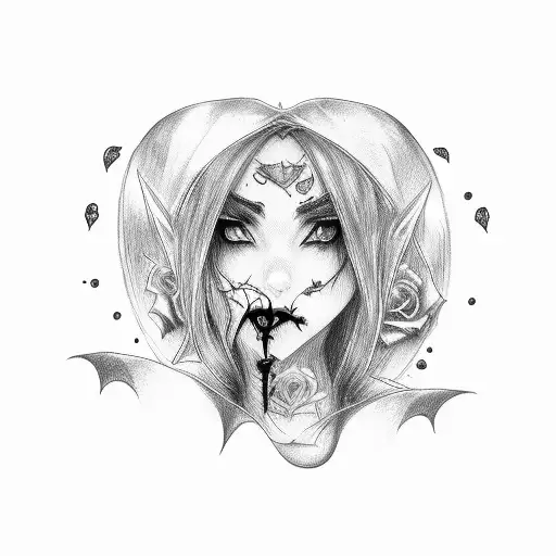 Vampire, girl, rose, artistically, mysterious vampire girl  tattoo design idea