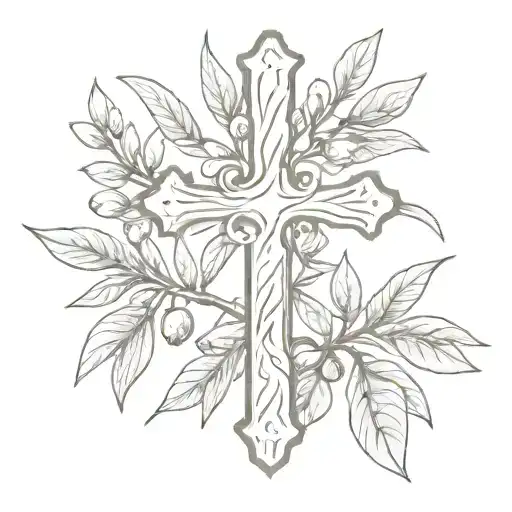 a cross with olive branch tattoo design idea