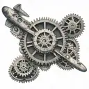 An intricate airplane engine design with gears and propellers tattoo design idea