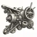 An intricate airplane engine design with gears and propellers tattoo design idea