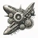 An intricate airplane engine design with gears and propellers tattoo design idea