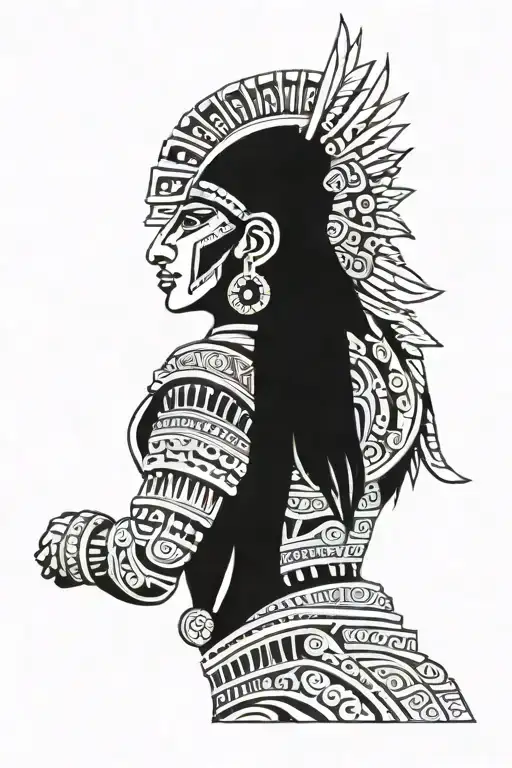 aztec warrior woman tattoo design idea