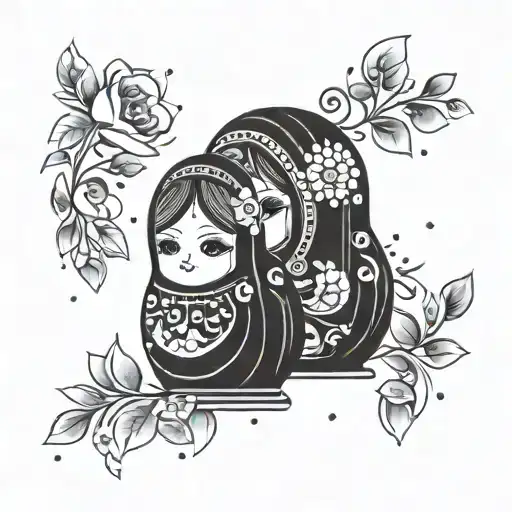 matryoshka doll surrounded my rain tattoo design idea