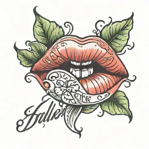 lips with the word Haleigh above it  tattoo design idea