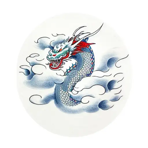 Dragon with Japanese clouds tattoo design idea