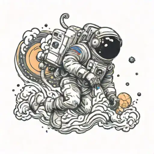 astronaut floating in space tattoo design idea