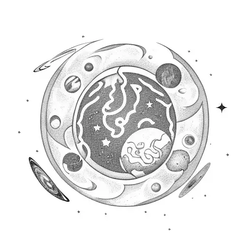 A celestial family portrait with each member representing a planet or star tattoo design idea