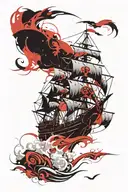 A futuristic sci-fi pirate ship sailing on water tattoo design idea