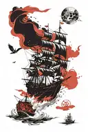 A futuristic sci-fi pirate ship sailing on water tattoo design idea