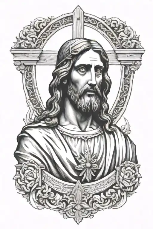 Jesus statue bust sculpture tattoo design idea