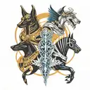 ares, thoth, anubis and curnunnos  tattoo design idea