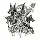 ares, thoth, anubis and curnunnos  tattoo design idea