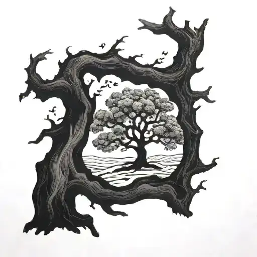 Peace oak in a Village  tattoo design idea