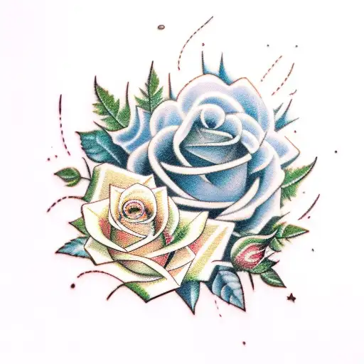 Clouds, roses with leaves, lightening bolt, the quote "i can do all things through christ which strengthen me" tattoo design idea