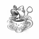 cartoon smurf smoking a cigar and cup of coffee in other hand weari tattoo design idea