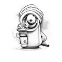 cartoon smurf smoking a cigar and cup of coffee in other hand weari tattoo design idea