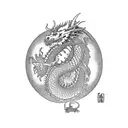 Dragon with london bus tattoo design idea