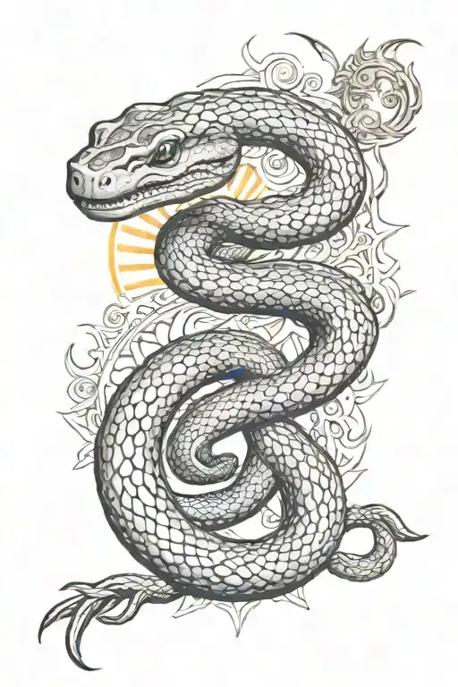 snake, sun moon merging together tattoo design idea