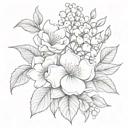 hydrangea lily of The Valley and rose tattoo design idea