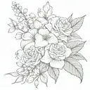 hydrangea lily of The Valley and rose tattoo design idea