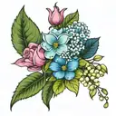 hydrangea lily of The Valley and rose tattoo design idea