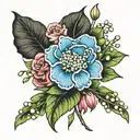 hydrangea lily of The Valley and rose tattoo design idea