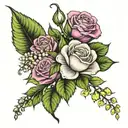 hydrangea lily of The Valley and rose tattoo design idea