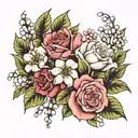 hydrangea lily of The Valley and rose   tattoo design idea