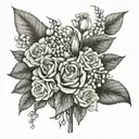 hydrangea lily of The Valley and rose bouquet  tattoo design idea