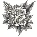 hydrangea lily of The Valley and rose bouquet  tattoo design idea