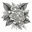 hydrangea lily of The Valley and rose bouquet  tattoo design idea