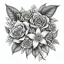 hydrangea lily of The Valley and rose bouquet  tattoo design idea