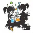 A whimsical and colorful tattoo of children playing with chemistry beakers and test tubes tattoo design idea