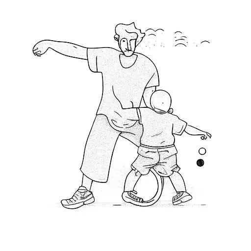 a man and a child playing with a frisbee tattoo design idea