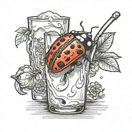 a ladybug at a bar drinking milk carton tattoo design idea
