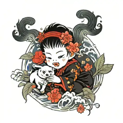 art swimming children grandchildren dogs tattoo design idea