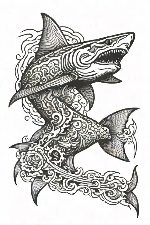 Neptune striking shark emerging tattoo design idea
