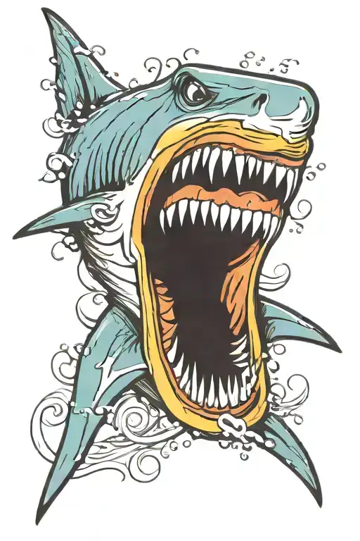 Posieden striking a shark with a trident piercing tattoo design idea