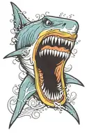Posieden striking a shark with a trident piercing tattoo design idea