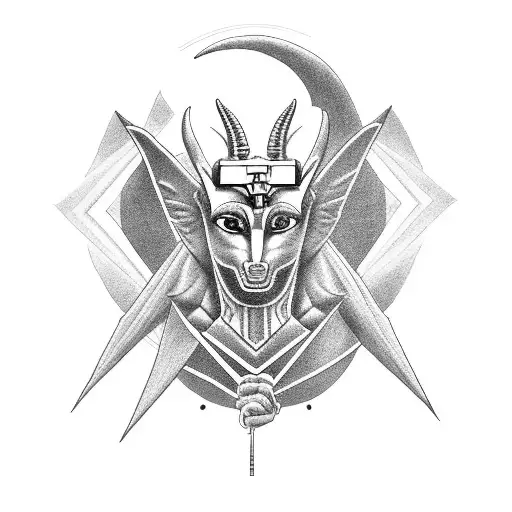 Anubis, the god of death, holding a computer code in his hands tattoo design idea