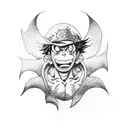 A detailed blackwork tattoo of Monkey D. Luffy from One Piece  tattoo design idea