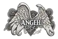 angel wings with name written vertically tattoo design idea