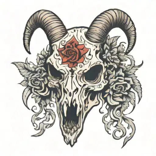 cannibal corpse style goat skull tattoo design idea