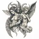 half angel half devil tattoo design idea