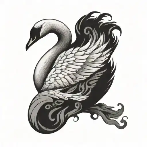 black and white swan upside down with black and white background  tattoo design idea
