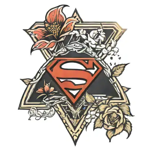 Superman logo with scorpion and flowers tattoo design idea