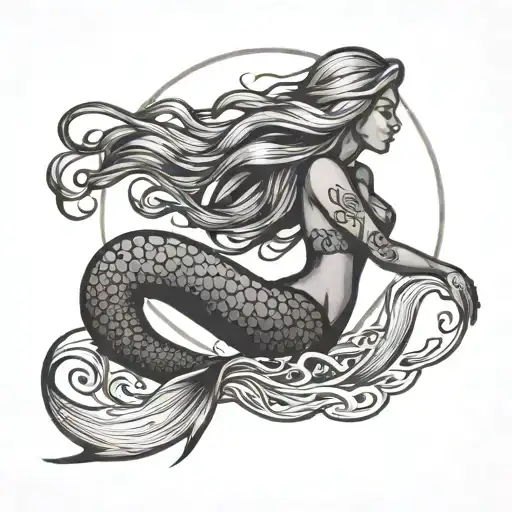 A silhouette of a mermaid basking in the glow of a beautiful sunset tattoo design idea